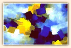 Improvisatie in geel en blauw, acryl op paneel, ca. 80 x 150 cm, 1995