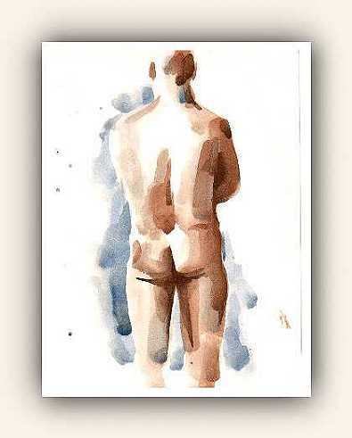Mannelijk naakt, aquarel, ca. 17 x 26 cm, 2001